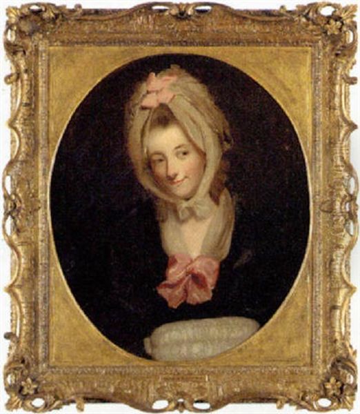 Portrait Of A Lady (the Artist's Wife?) In A Black Dress, Silk Scarf And Bonnet Oil Painting by Rev. Matthew William Peters