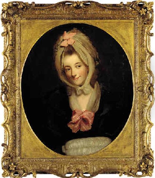 Portrait Of A Lady In A Black Dress, Silk Scarf And Bonnet (the Artist's Wife?) Oil Painting by Rev. Matthew William Peters