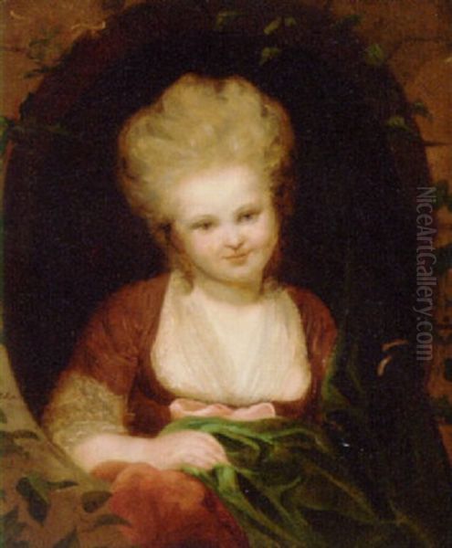 Portrait Of Miss Smith In A Brown Dress With Lace Trim, At A Casement Oil Painting by Rev. Matthew William Peters