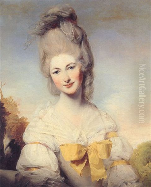 Portrait Of Lady Elizabeth Compton Wearing A White Dress With A Yellow Bow Oil Painting by Rev. Matthew William Peters