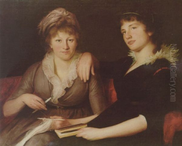 A Double Portrait Of Two Young Ladies Seated Side By Side Oil Painting by Rev. Matthew William Peters