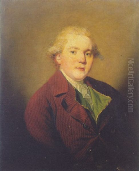 Portrait Of A Gentleman Wearing A Striped Jacket And A White Cravat Oil Painting by Rev. Matthew William Peters