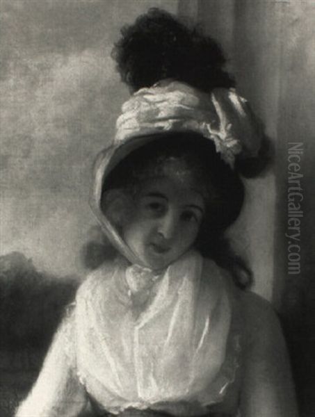 Portrait Of A Woman In A Feathered Bonnet Oil Painting by Rev. Matthew William Peters