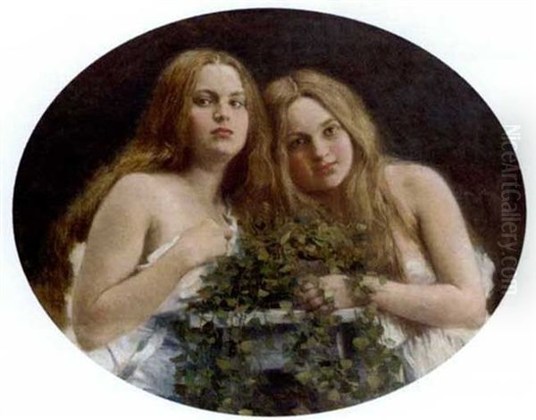 Young Maidens In The Garden Oil Painting by Otto Peters