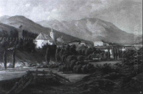 Blick Auf Puchberg Mit Dem Schneeberg Oil Painting by Otto Seraphim Peters