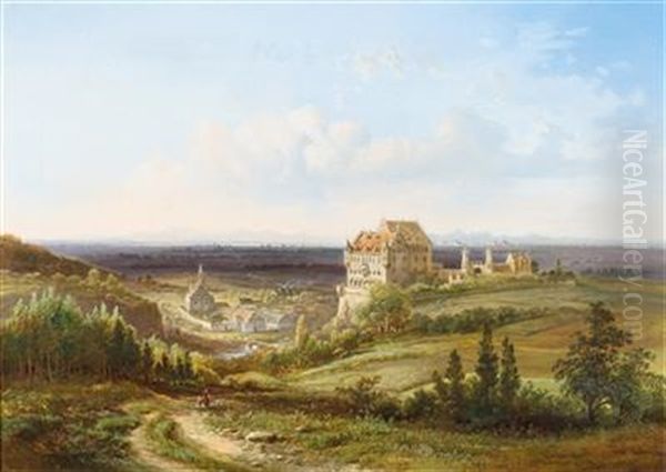 View Of Schlos Haunsheim In The District Of Dillingen On The Danube Oil Painting by Pieter Francis Peters