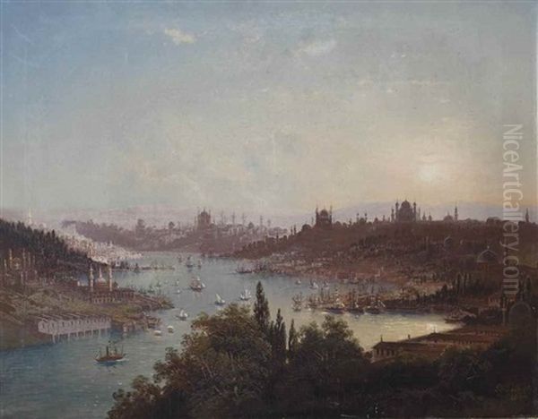 A View Of Istanbul With The Bosporus At Sunset Oil Painting by Pieter Francis Peters