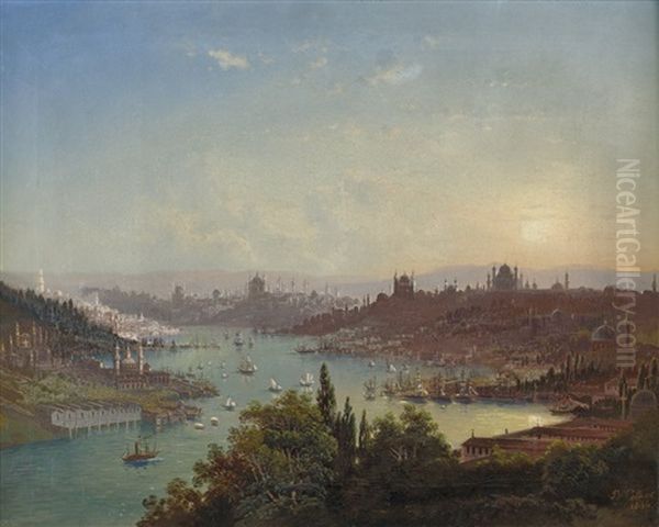 Sonnenuntergang Uber Den Bosporus Mit Der Stadt Oil Painting by Pieter Francis Peters