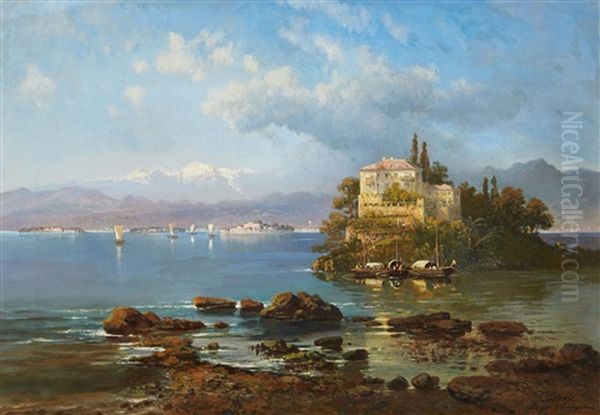 View Of The Lago Maggiore With The Island Of Oil Painting by Pieter Francis Peters