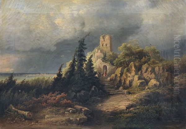 Gewitterlandschaft Mit Blick Zur Insel Reichenau (?) Oil Painting by Pieter Francis Peters