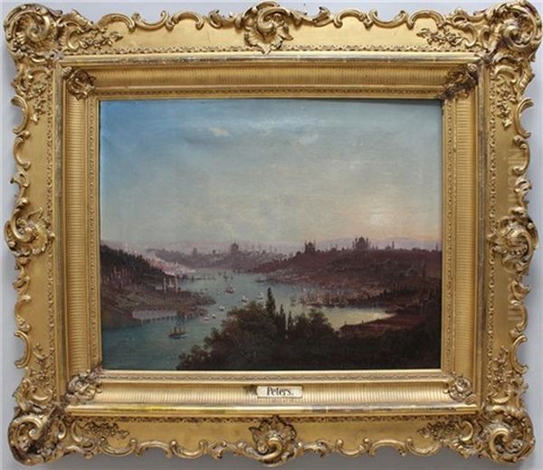 Blick Auf Constantinople (istanbul) Bei Untergehender Sonne Oil Painting by Pieter Francis Peters