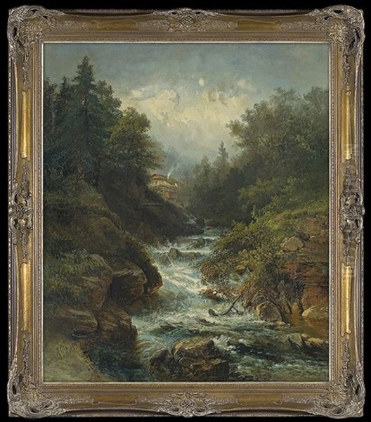 Stream In The Mountains Oil Painting by Pieter Francis Peters