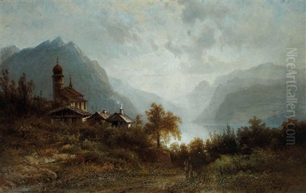 Gebirgslandschaft (kanton Graubunden?) Oil Painting by Pieter Francis Peters