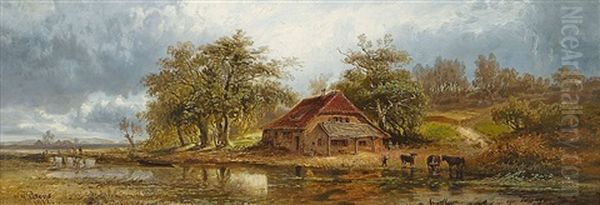 Bauernhof Am Fluss Oil Painting by Pieter Francis Peters