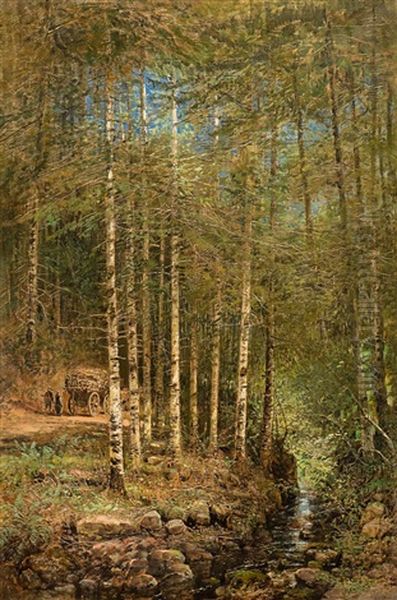 Waldlandschaft Mit Pferdegespann Oil Painting by Pieter Francis Peters