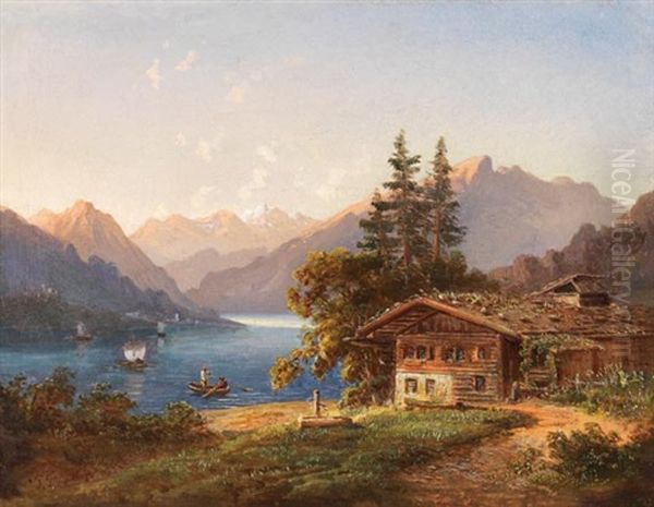 Bauernhaus An Einem Gebirgssee Oil Painting by Pieter Francis Peters