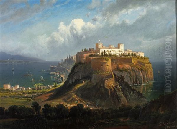 Ansicht Von Monaco Mit Blick Auf Den Furstenpalast Oil Painting by Pieter Francis Peters