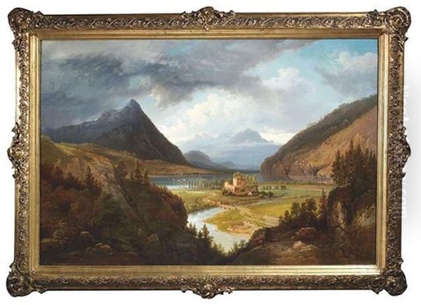 Wolkenverhangene Landschaft Am Thuner See Im Berner Oberland Bei Interlaken Oil Painting by Pieter Francis Peters