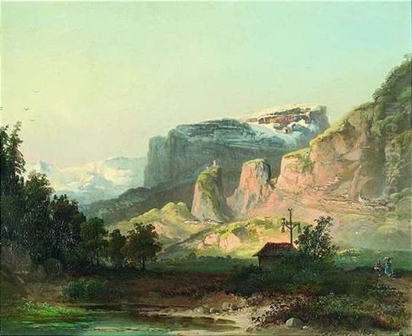 Blick In Ein Zerkluftetes Gebirgstal Oil Painting by Pieter Francis Peters