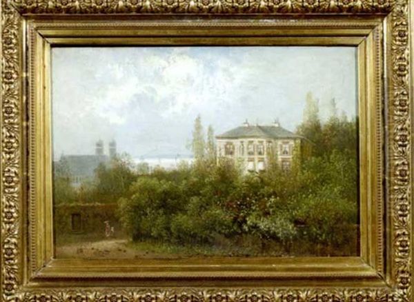 In Einem Bluhenden Garten Gelegene Villa Am Ufer Eines Sees Oil Painting by Pieter Francis Peters