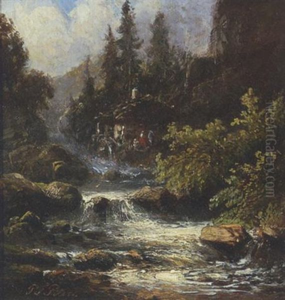 Gebirgsbach Mit Muhle Oil Painting by Pieter Francis Peters