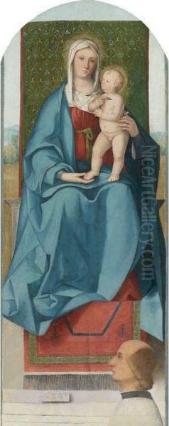 The Madonna And Child Enthroned With A Donor Oil Painting by Boccaccio Boccaccino