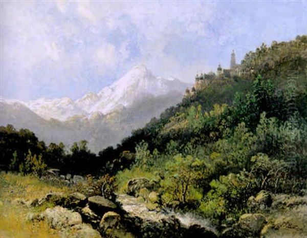 Benedikttinerstift Marienburg Bei Burgeis Im Vinschgau, Vorne Der Melzbach Oil Painting by Pieter Francis Peters