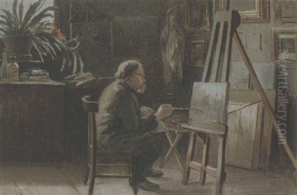 Self Portrait In His Workshop Oil Painting by Pieter Francis Peters