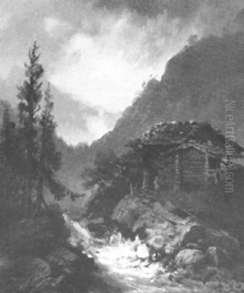 Einsam Gelegene Sennerhutte An Einem Rauschenden Wildbach Oil Painting by Pieter Francis Peters