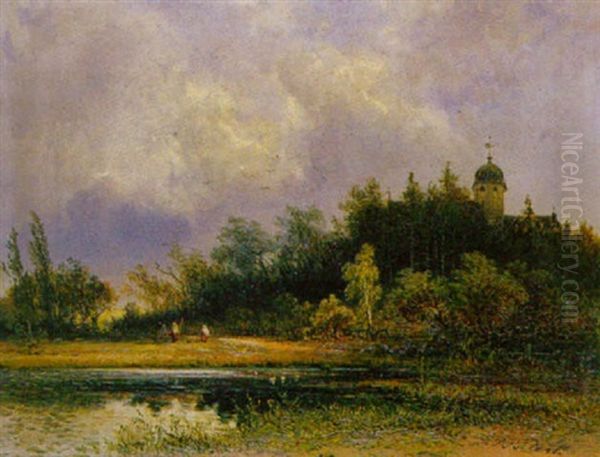 Landschaft Mit Altem Schloss Am See Oil Painting by Pieter Francis Peters