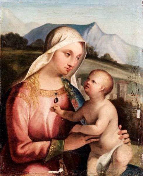 Madonna Col Bimbo In Paesaggio Oil Painting by Boccaccio Boccaccino