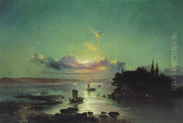 Bucht Von La Spezia Im Mondlicht Oil Painting by Pieter Francis Peters