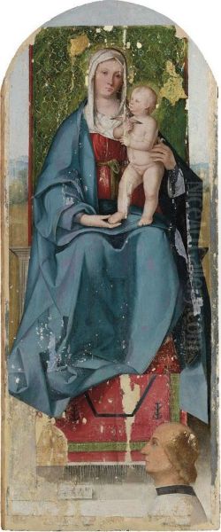 The Madonna And Child Enthroned, With A Donor Oil Painting by Boccaccio Boccaccino