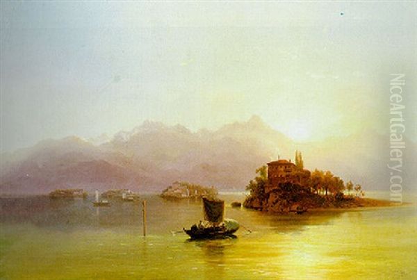 Blick Auf Einen Schweizer See (lago Maggiore?) Oil Painting by Pieter Francis Peters