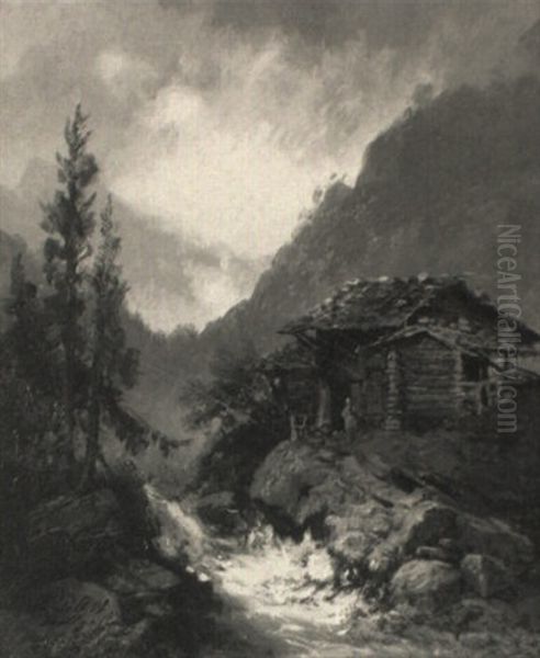 Einsam Gelegene Sennerhutte Am Wildbach Oil Painting by Pieter Francis Peters