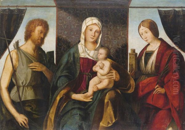 Madonna Col Bambino, San Giovanni Battista E Santa Barbara Oil Painting by Boccaccio Boccaccino