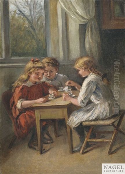 Kaffeeklatsch. Drei Madchen Beim Kinderkaffee Oil Painting by Pietronella Peters