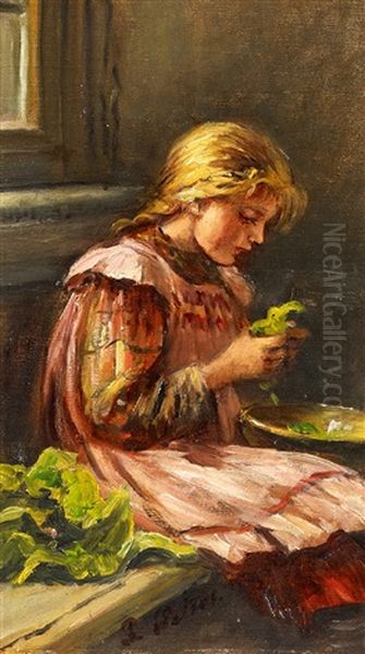 Madchen Beim Salatputzen Oil Painting by Pietronella Peters