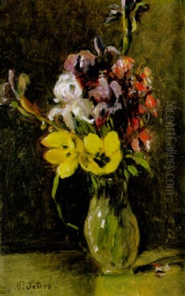 Bunter Straus Aus Iris, Tranenden Herzen Und Aufgebluhten Tulpen Oil Painting by Pietronella Peters