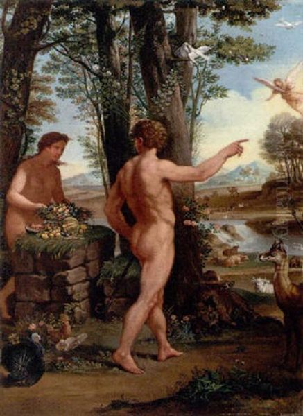 Adam And Eve In The Garden Of Eden Oil Painting by Wenceslas Peters