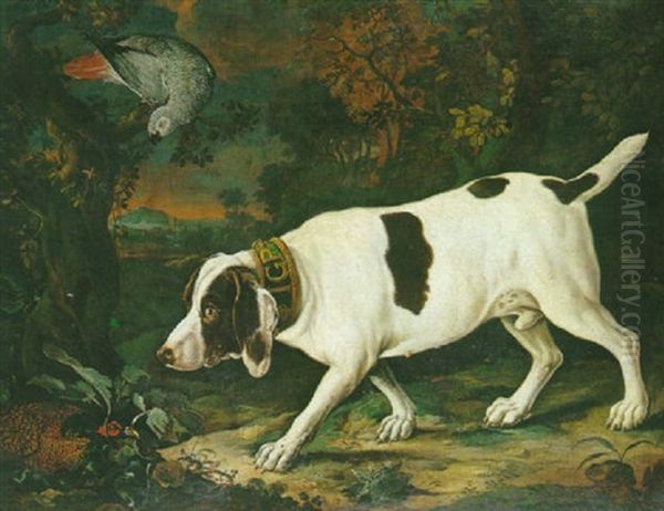 Le Chien A L'arret Devant Un Faisan Et Perroquet Oil Painting by Wenceslas Peters