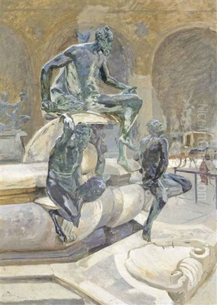 The Fountain Of Neptune, Piazza Signoria, Florence Oil Painting by Wilhelm Otto Peters