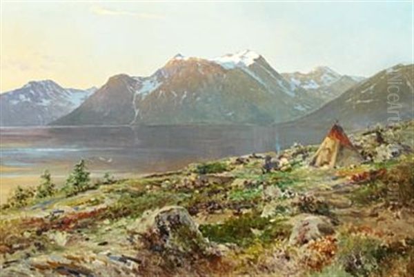 Lyngenfjord Ved Midnattssol Oil Painting by Wilhelm Otto Peters