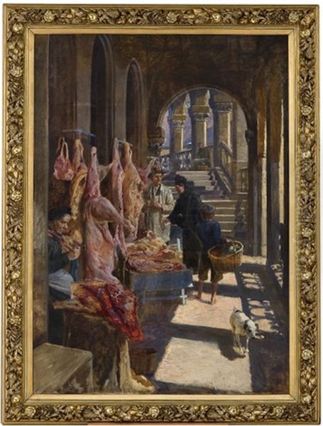 Butcher At Kirkeristen Oil Painting by Wilhelm Otto Peters