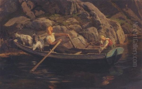 Jenter Og Geiter I Robat Oil Painting by Wilhelm Otto Peters