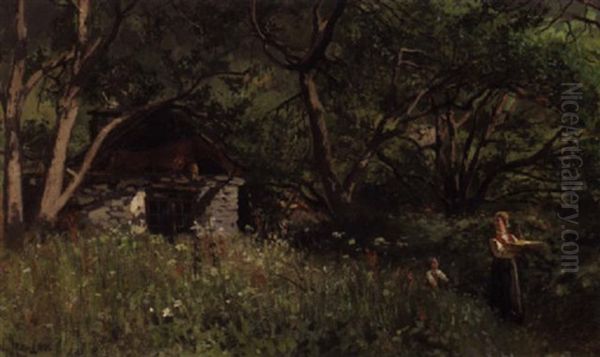 Sommerlandskap Med Kvinne Og Barn Oil Painting by Wilhelm Otto Peters