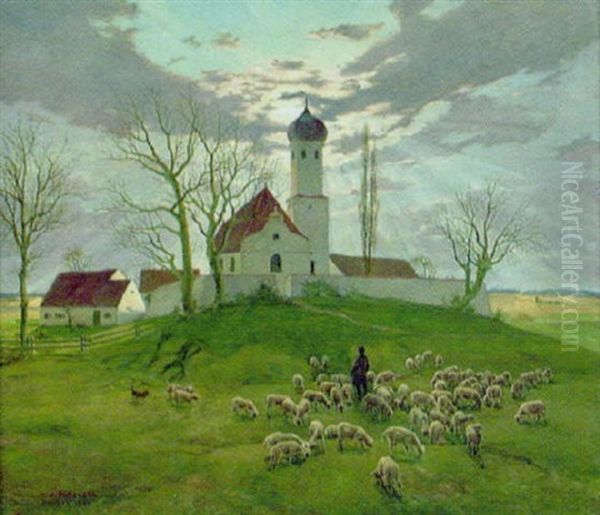 Kyrkan I Oberbayern Oil Painting by Carl Olof Petersen