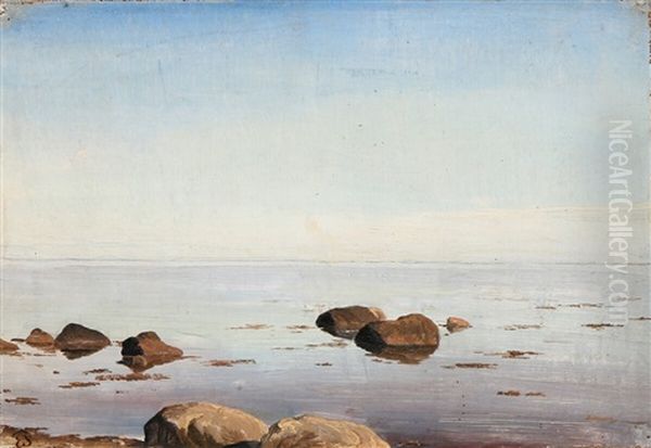 A Calm Day At The Coast Oil Painting by Edvard Frederik Petersen