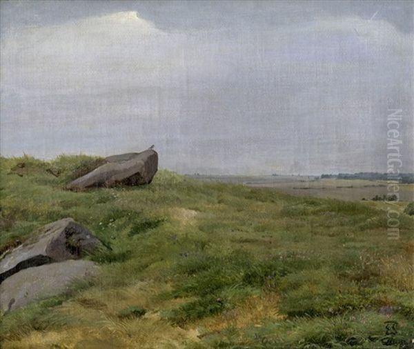 Landschaft Mit Findlingen Auf Einer Anhohe Und Blick In Eine Weite Ebene Oil Painting by Edvard Frederik Petersen