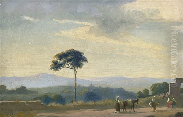 Italienische Landschaft Mit Wanderern Oil Painting by Edvard Frederik Petersen